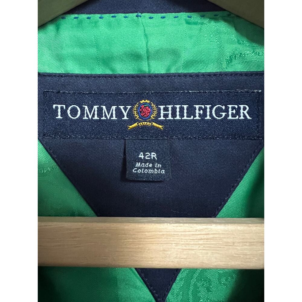 Vintage Y2K Tommy Hilfiger Navy Twill Blazer 42R Tailored Green Lining Preppy - Picture 3 of 16